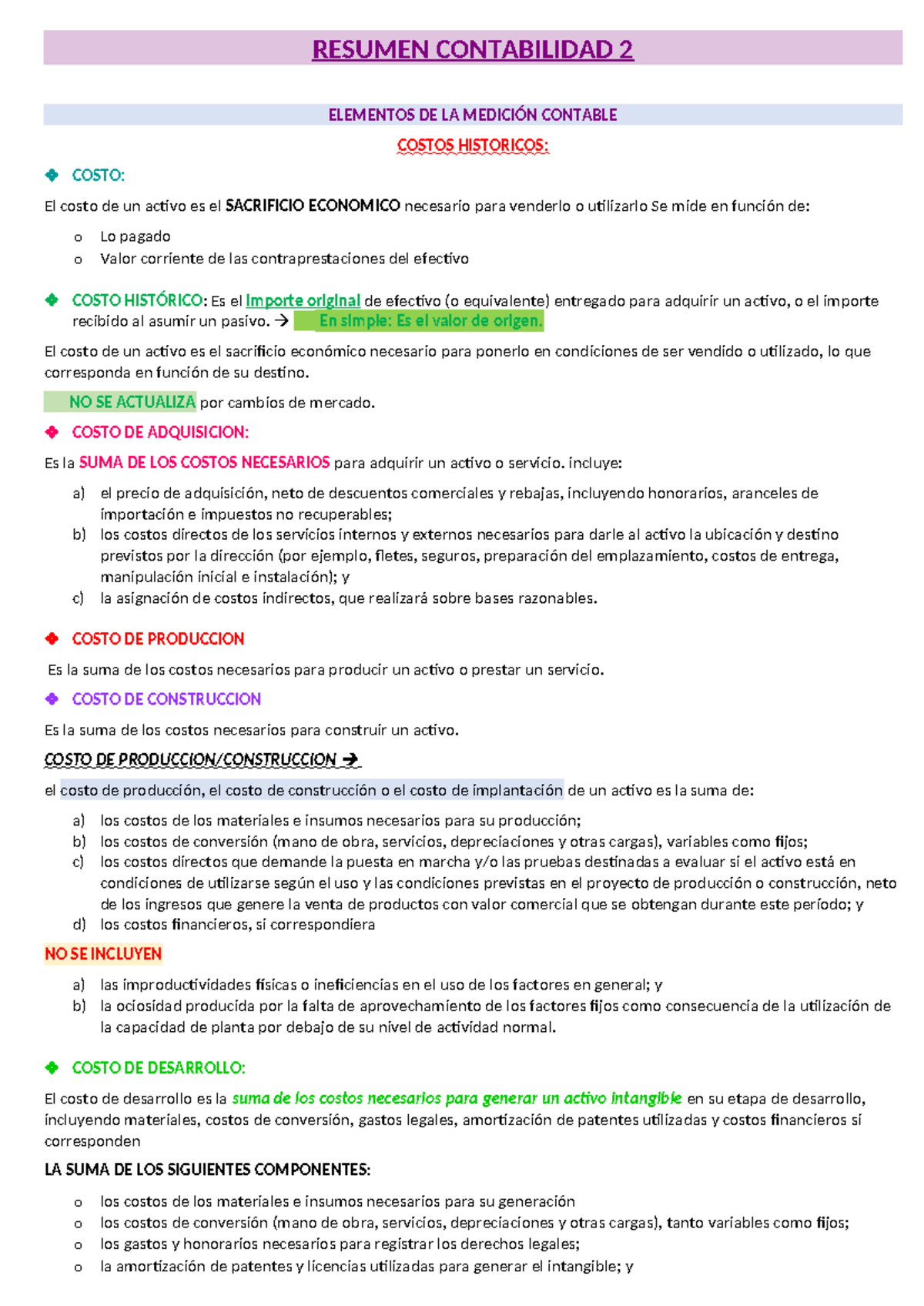 Resumen Contabilidad II: Elementos de Medición Contable y Costos - Studocu