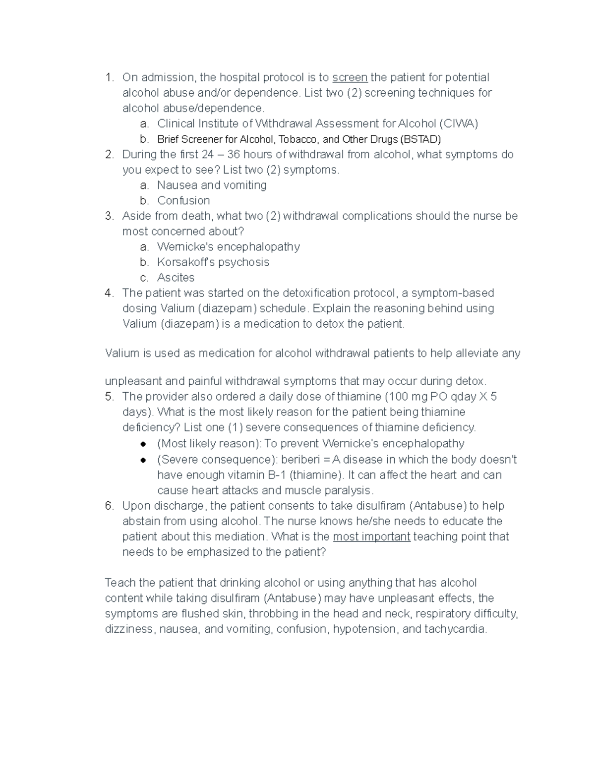 Case Study: Substance Abuse and Alcohol Withdrawal Management - Studocu