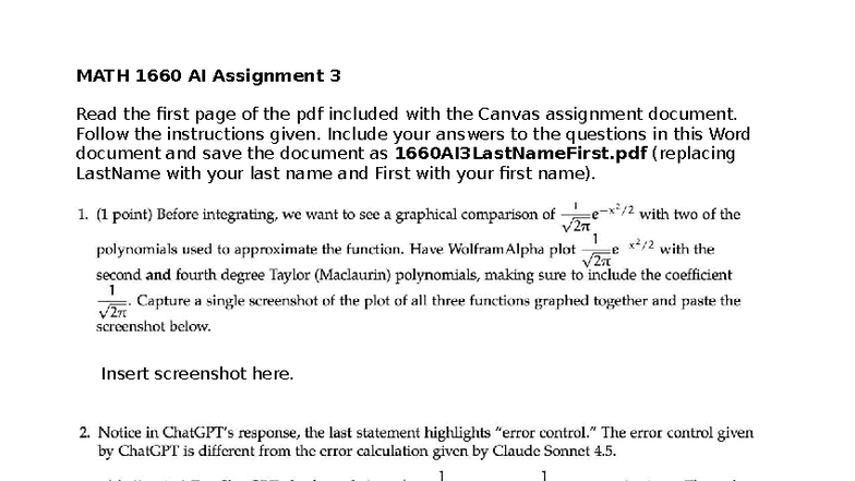 MATH 1660 AI Assignment 3 Instructions and Submission Guide - Studocu