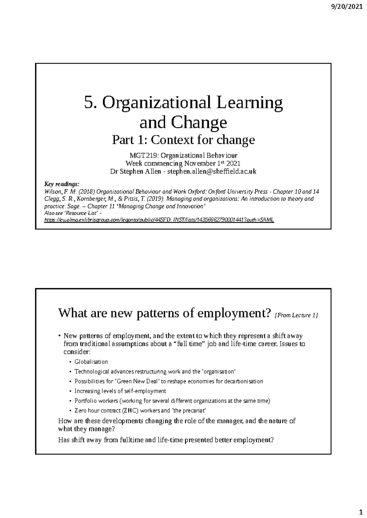5. Organizational Learning and Change MGT219 21 22 - 5. Organizational ...