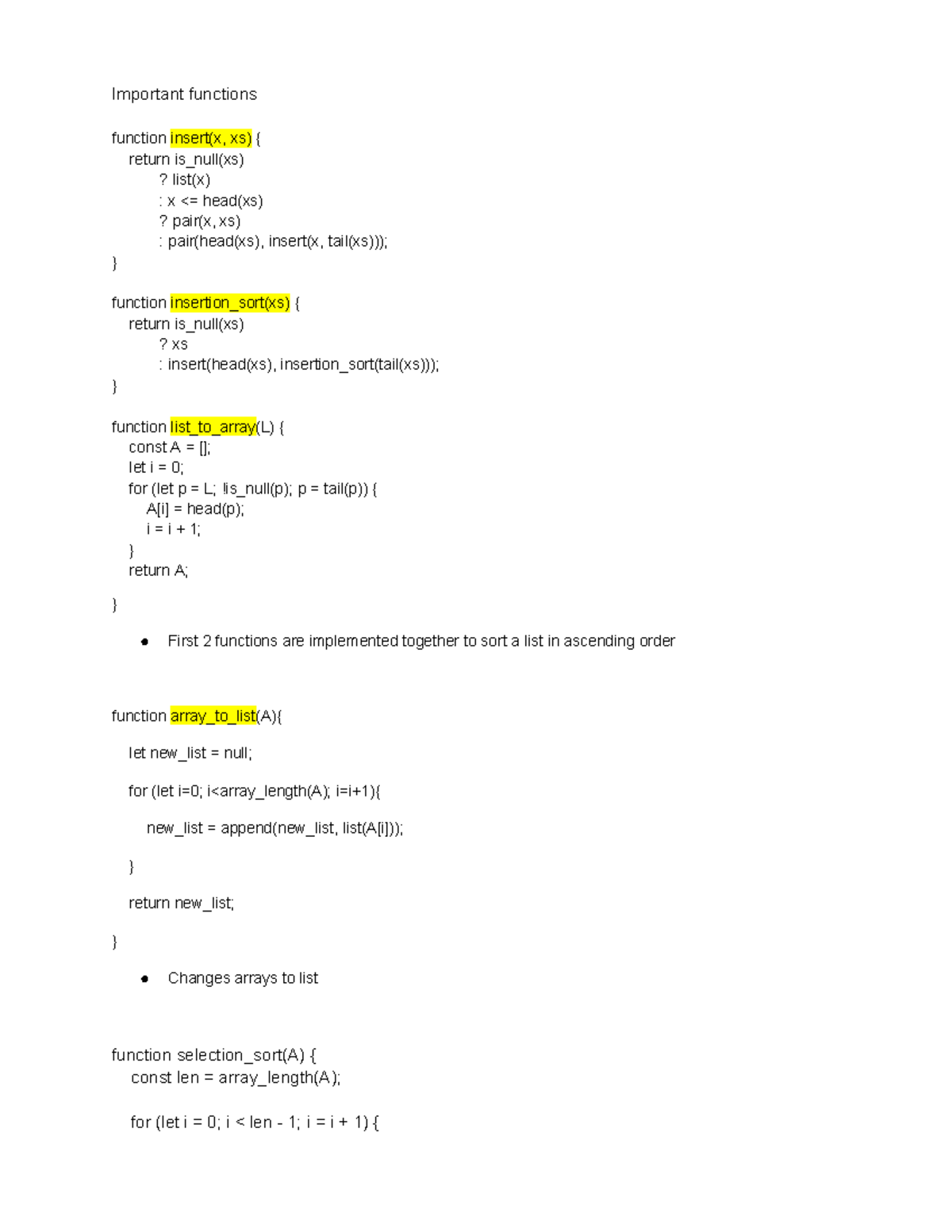 Impt func (updated) - nll - Important functions function insert(x, xs ...