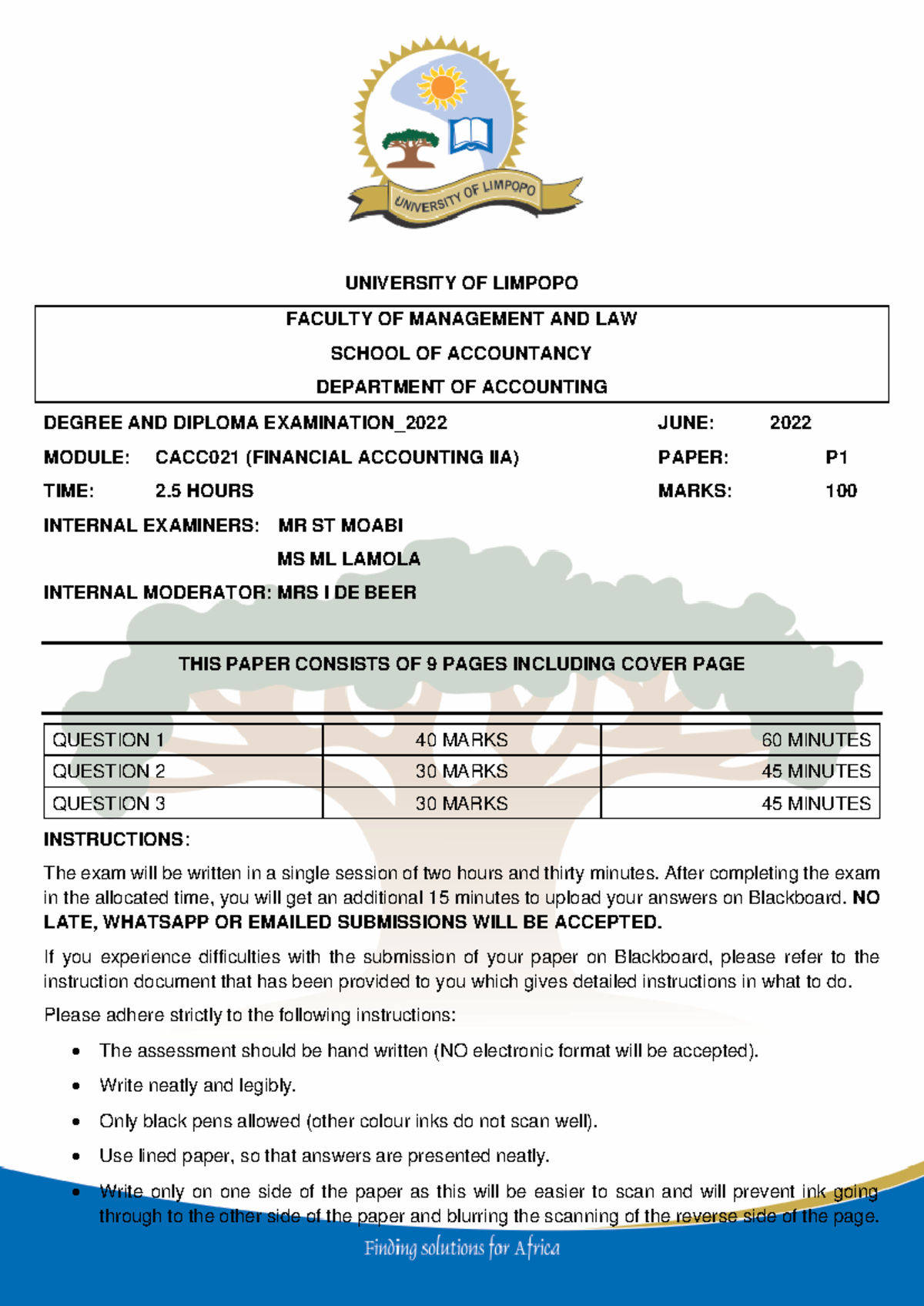 CACC021 FINAL EXAM - Financial Accounting II A Paper (June 2022) - Studocu