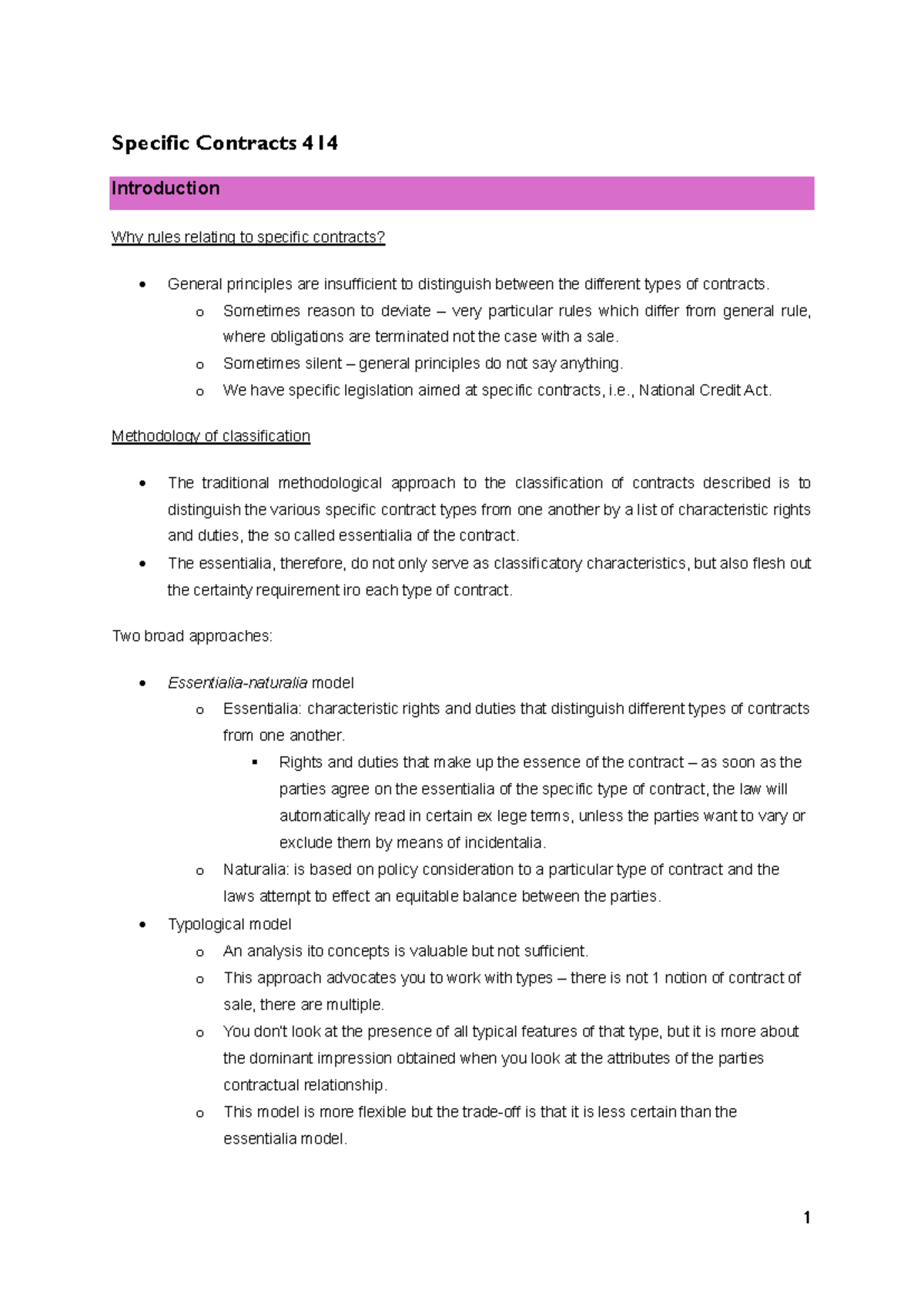 Specific Contracts 414 A1: Key Principles and Methodologies - Studocu