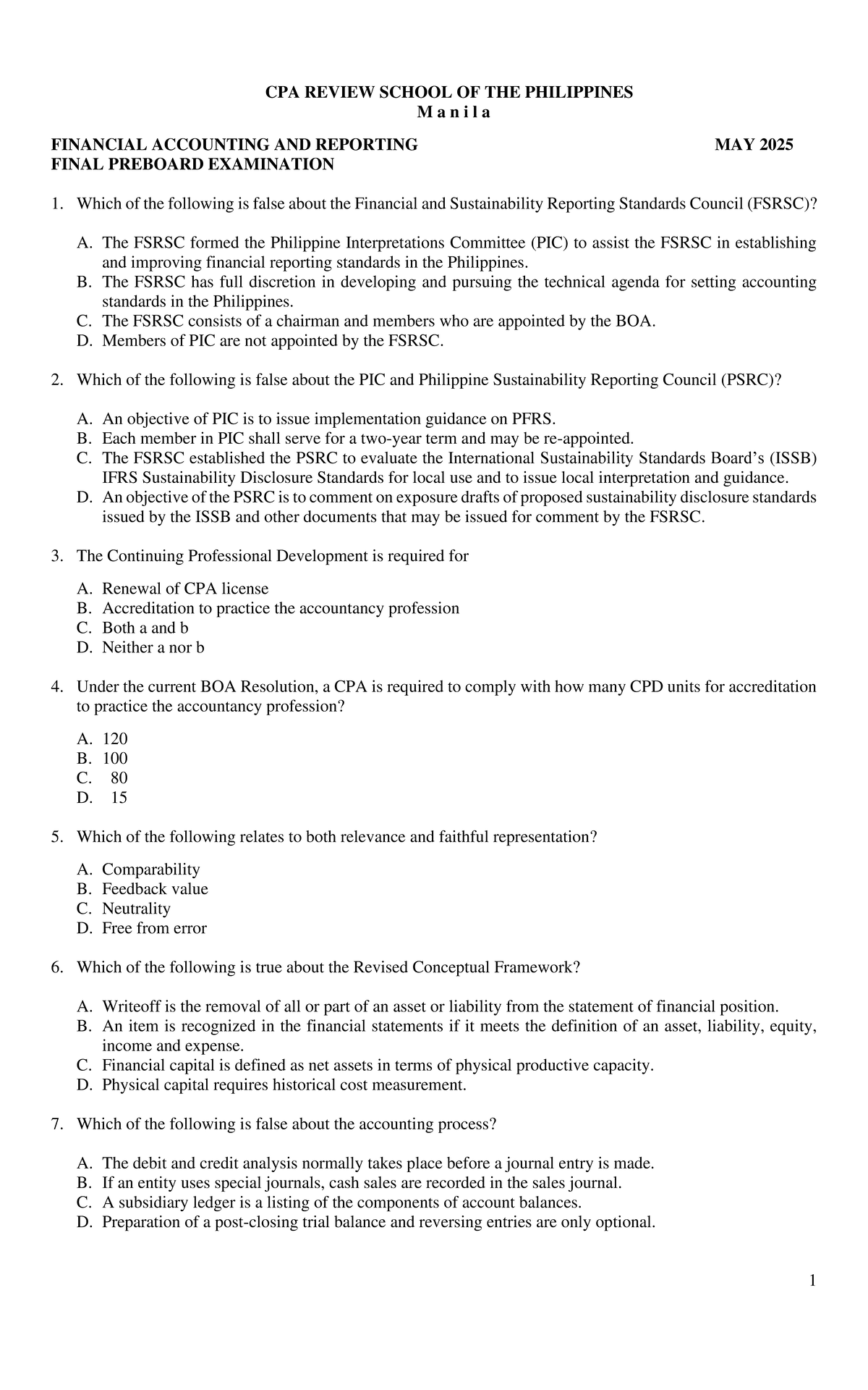 FAR 97 FINANCIAL ACCOUNTING AND REPORTING FINAL PREBOARD EXAM 2025 - Document Preview