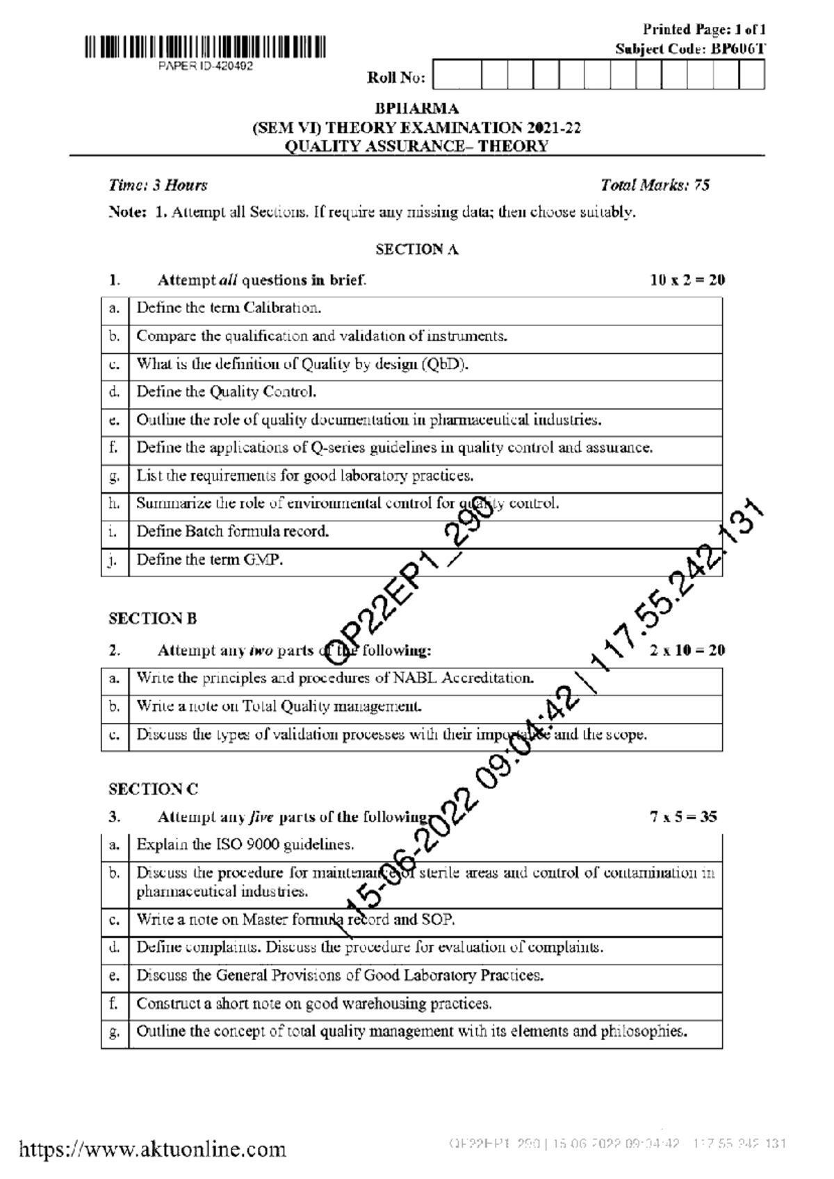 BPharm 6 Sem Quality Assurance BP606T Study Guide 2022 - Studocu