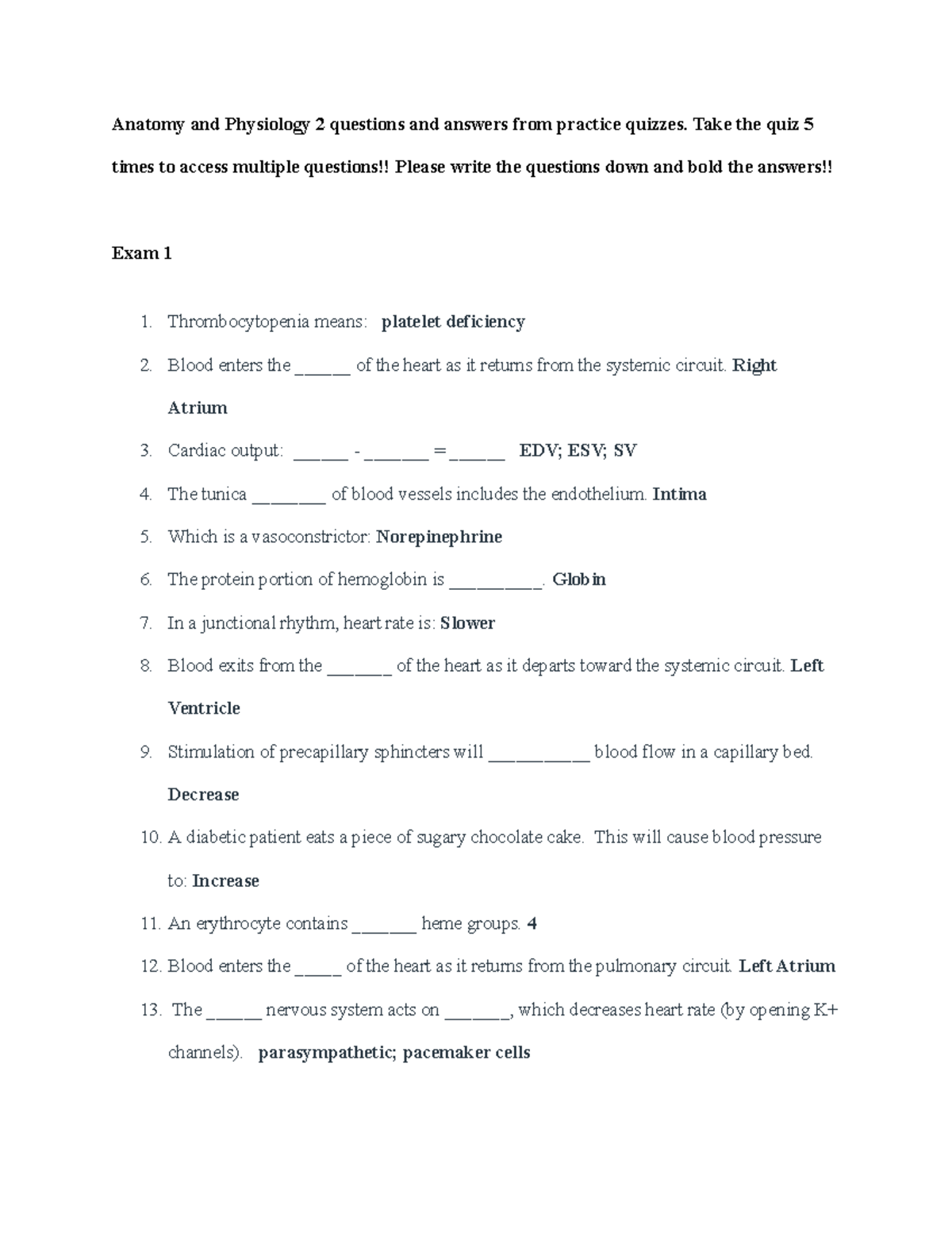 Anatomy and Physiology 2 Practice Quiz Questions and Answers - Studocu