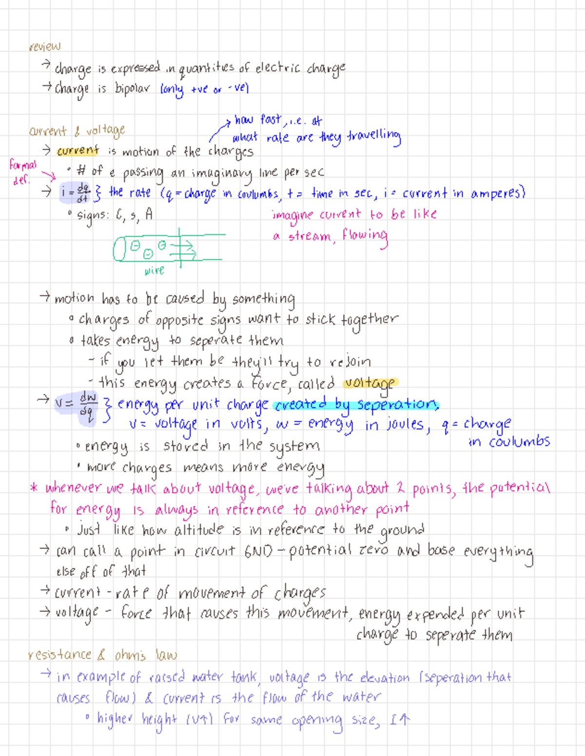 INTRO NOTES FOR VOLTAGE, CURRENT, AND RESISTANCE - review - > charge is ...