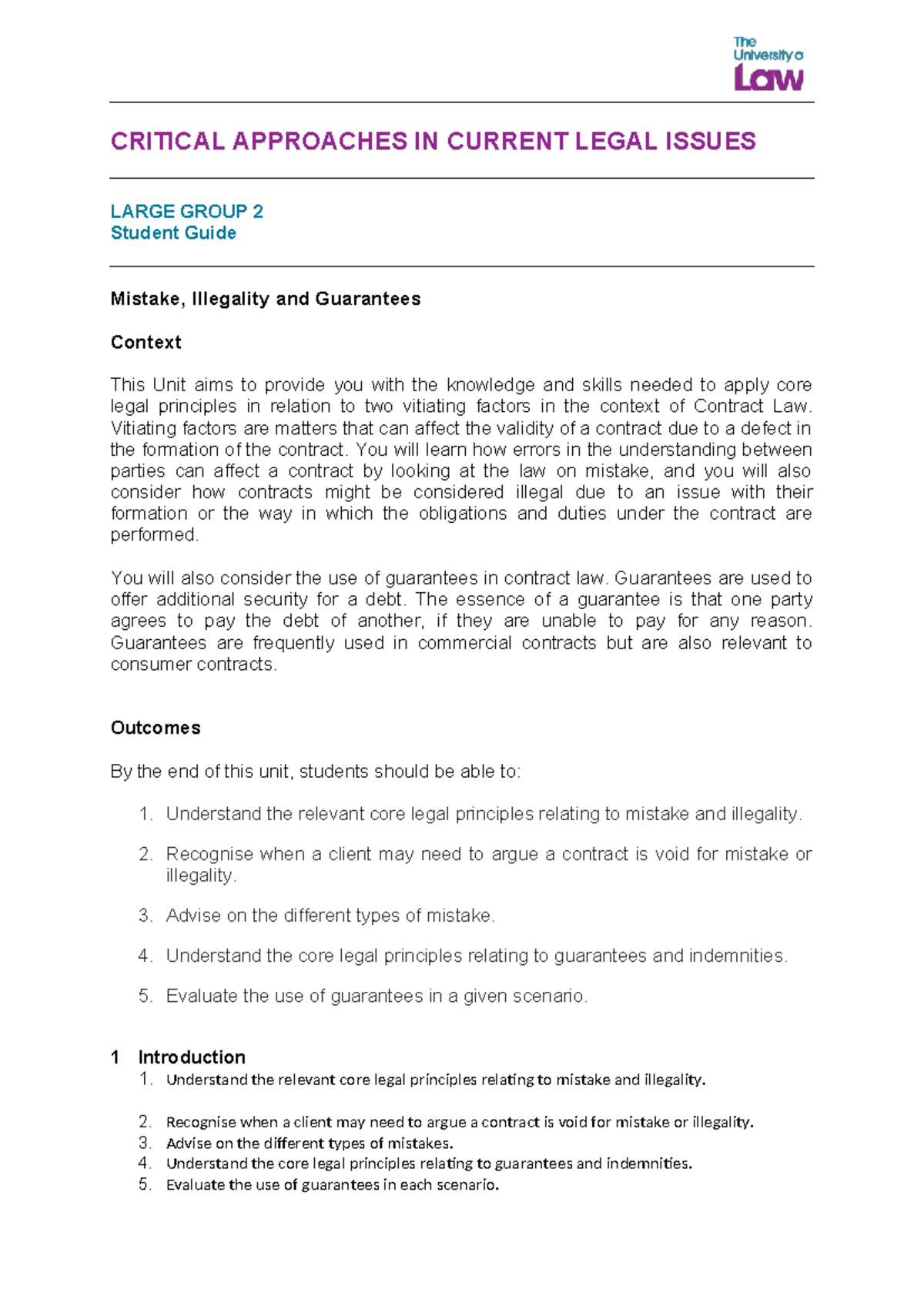 Critical Approaches in Current Legal Issues: Mistake, Illegality ...