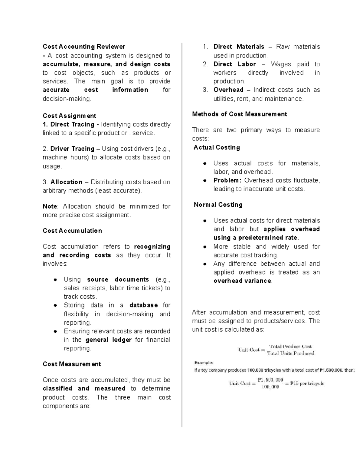 Cost Accounting Review: Key Concepts and Costing Systems (ACC 101 ...