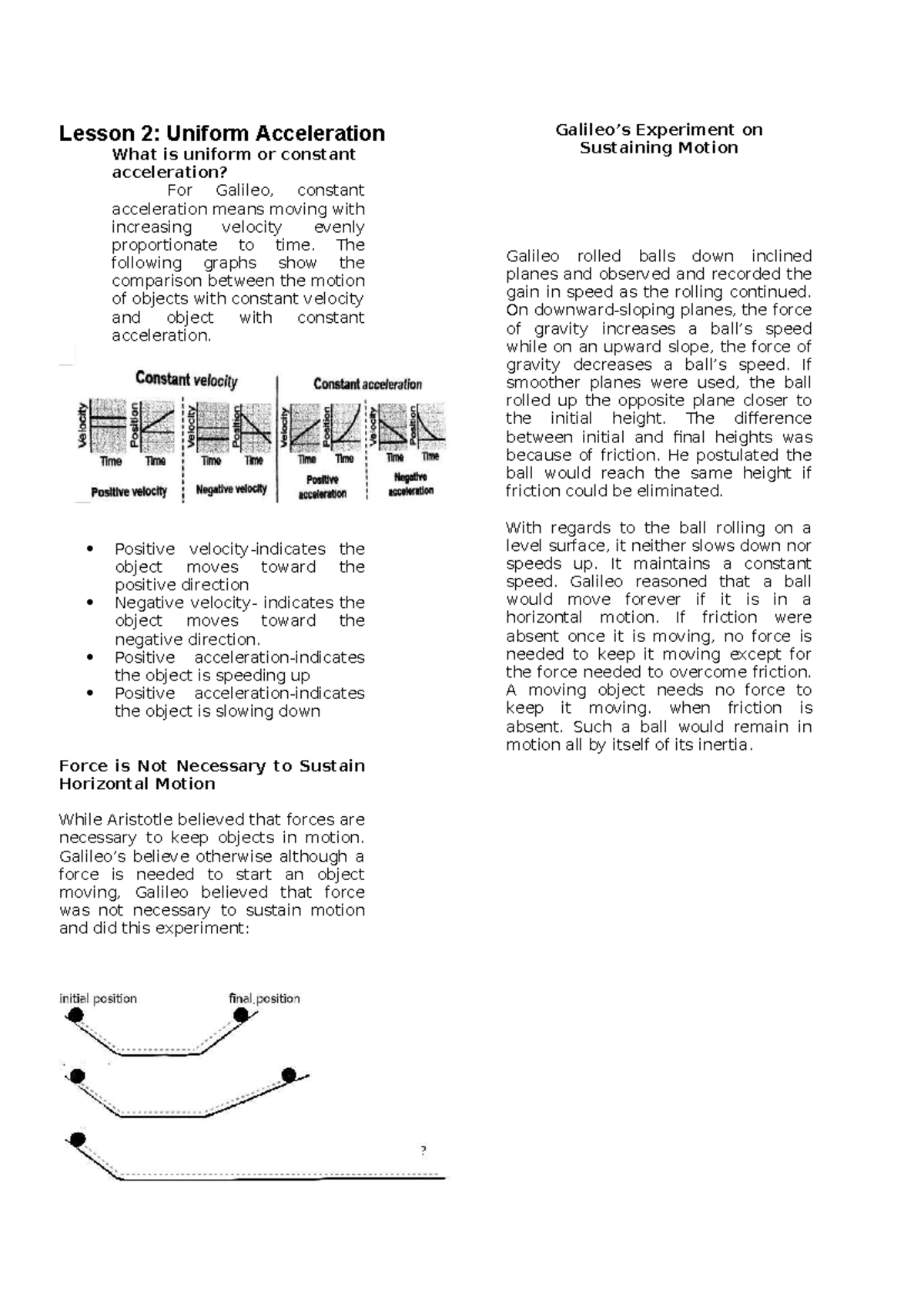 Lesson 2 & 3: Lecture Notes on Uniform Acceleration and Light - Studocu