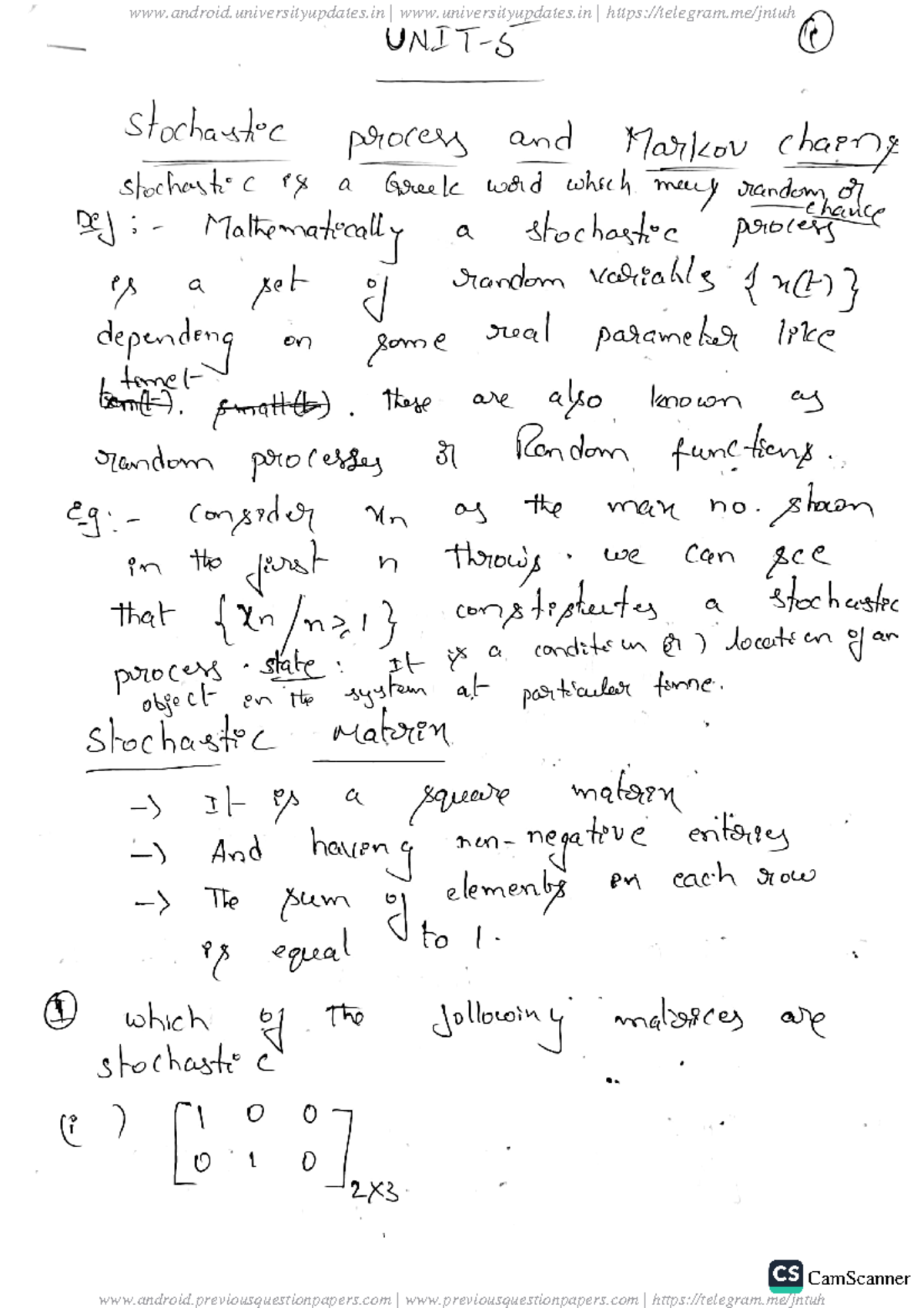 MSF-Unit5 - Stochastic Processes and Markov Chains Notes - Studocu