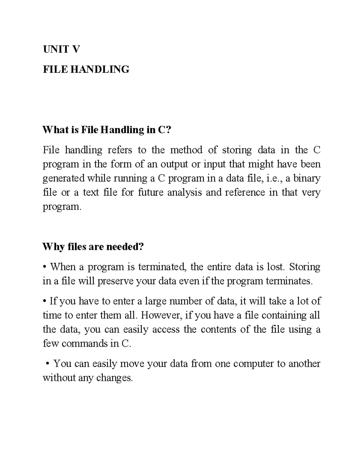 C File Handling - , a binary file or a text file for future analysis ...