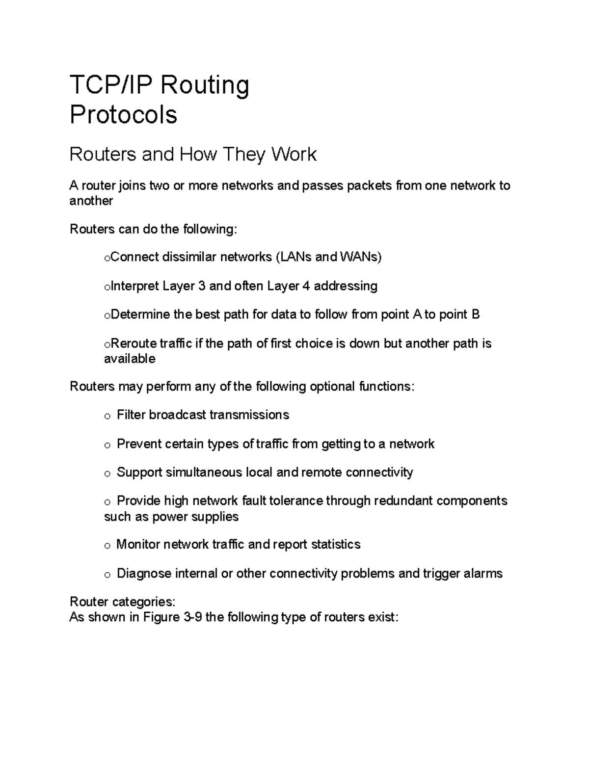 TCP/IP Routing Protocols: An Overview of Routers and Metrics - Studocu