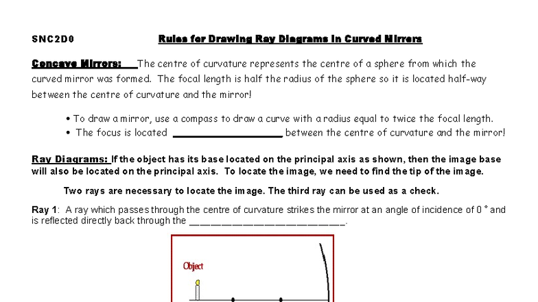 SNC2D0 Concave Mirrors: Rules for Ray Diagram Drawing - Studocu