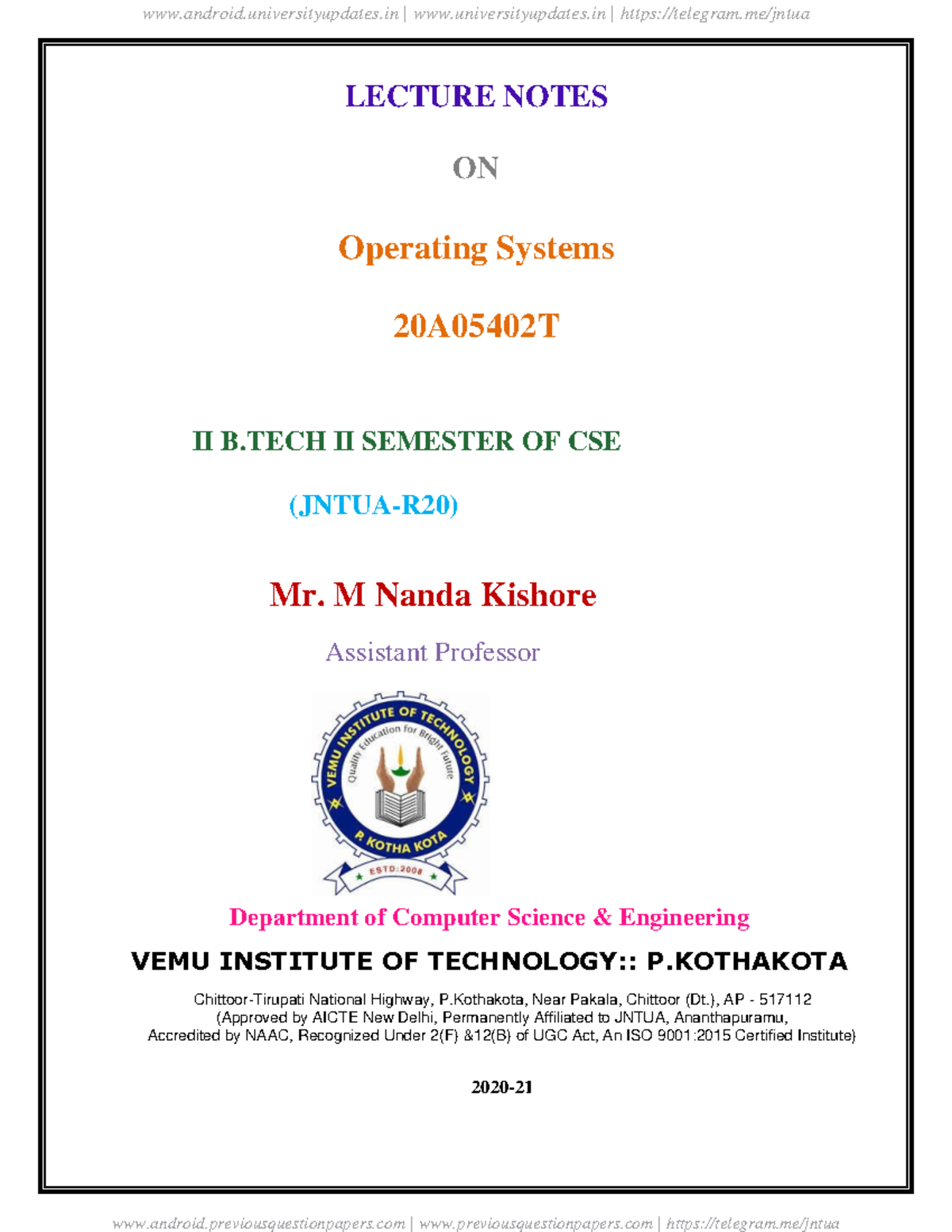 Operating Systems Lecture Notes - CSE II B - R20 (20A05402T) - Studocu