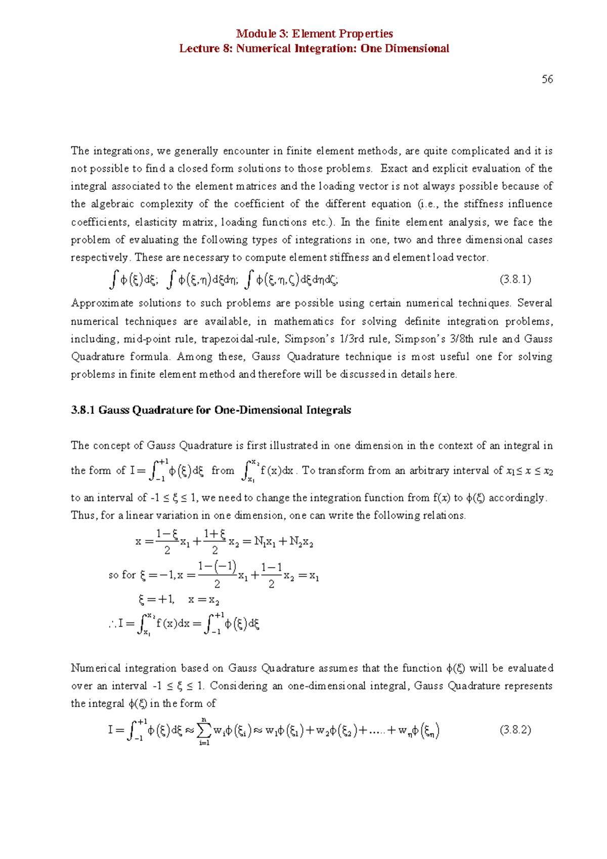 Supporting Doc for 1D integration - 56 Module 3: Element Properties ...