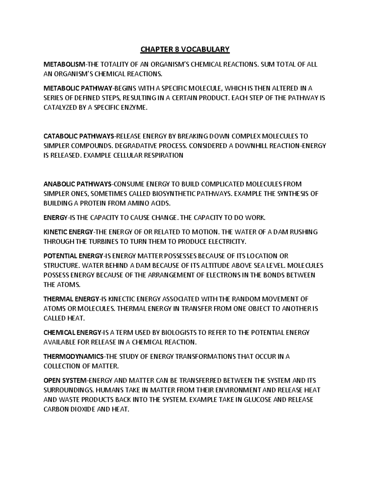 Chapter 8 Vocabulary - study notes - CHAPTER 8 VOCABULARY METABOLISM ...