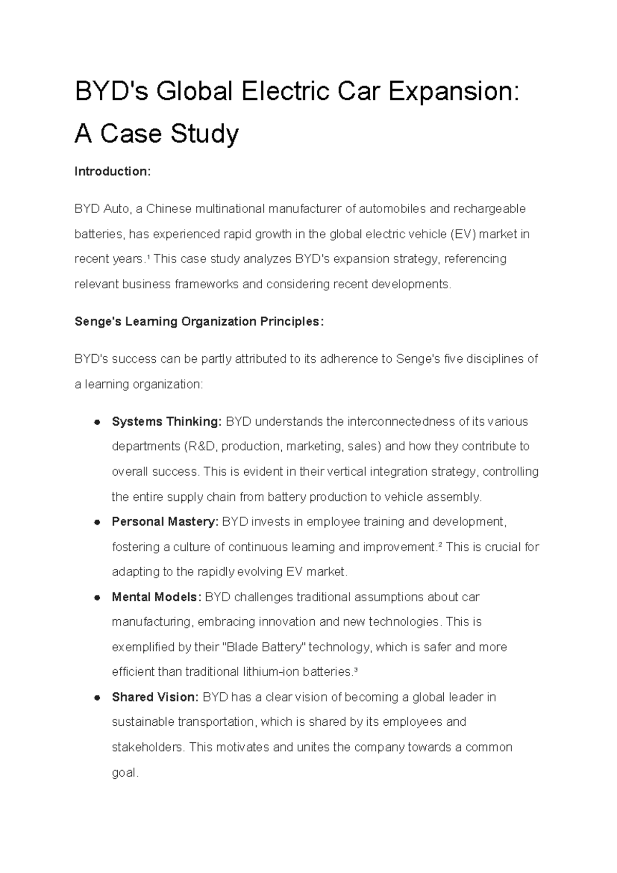BYD Global Expansion: Electric Cars Case Study Analysis - Studocu