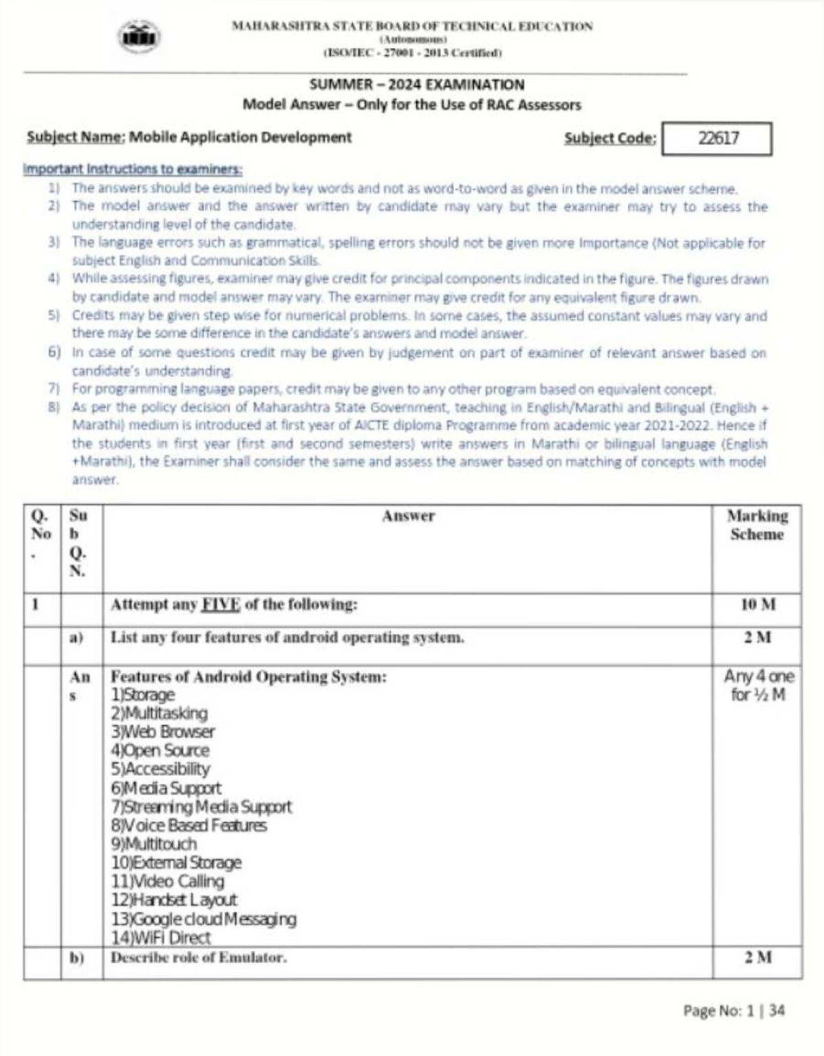 Mobile Application Development Model Answers for Summer 2024 Exam ...
