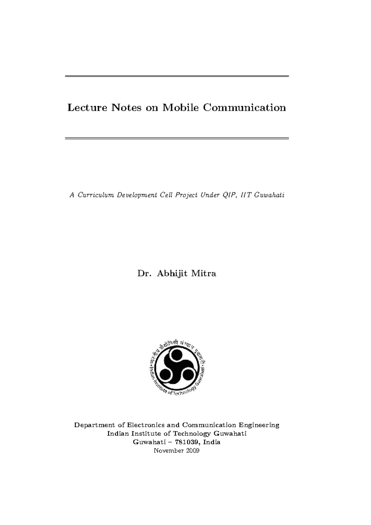 Lecture Notes on Mobile Communication (EC 2009) - Signal Processing ...