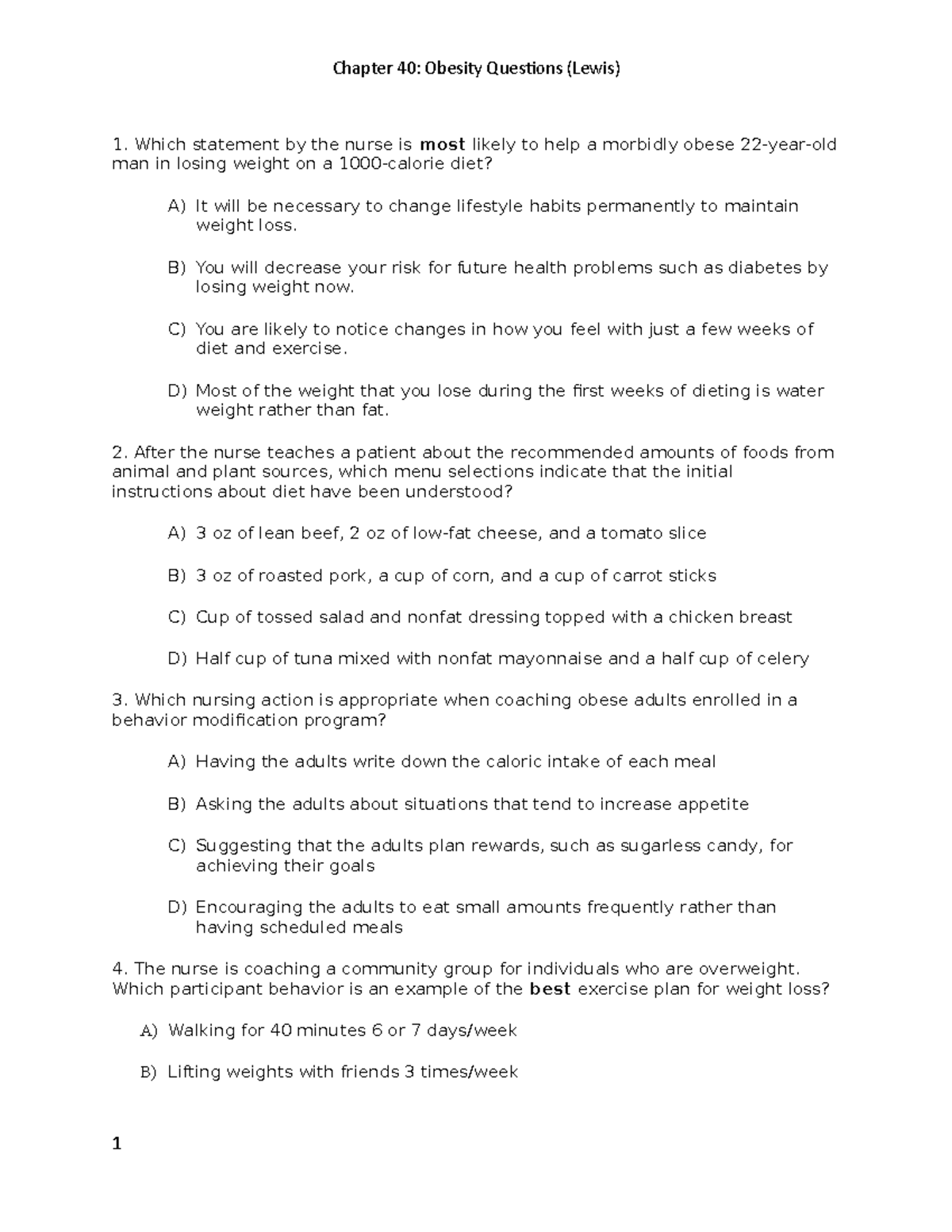 Obesity Management and Nursing Considerations - Chapter 40 (Lewis ...