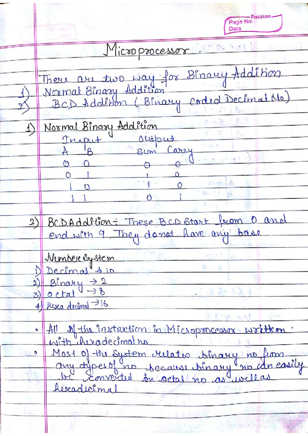 MP 101: Microprocessor Binary Addition and Instruction Set Notes - Studocu