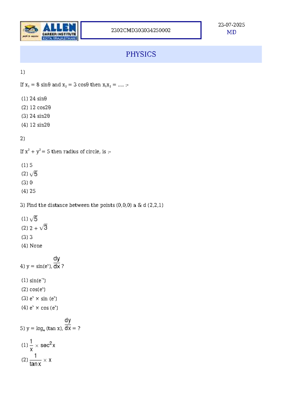 PHYSICS 1 - Solution Key for Practice Questions and Answers - Studocu