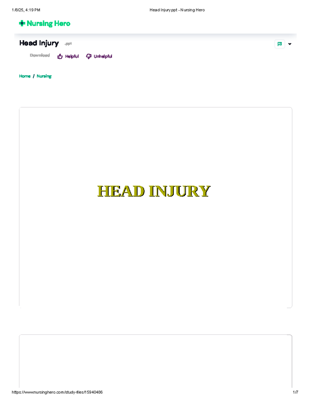 Nursing 101: Essential Notes on Head Injury for Nursing Students - Studocu