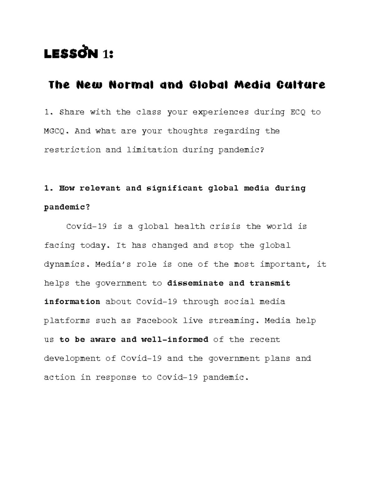 Conworld (CWL 101) Lesson 1 - Global Media Culture Insights - Studocu