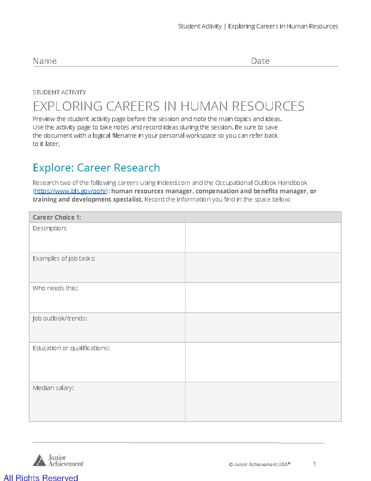 Student Activity: Exploring HR Careers and Reflections - Studocu