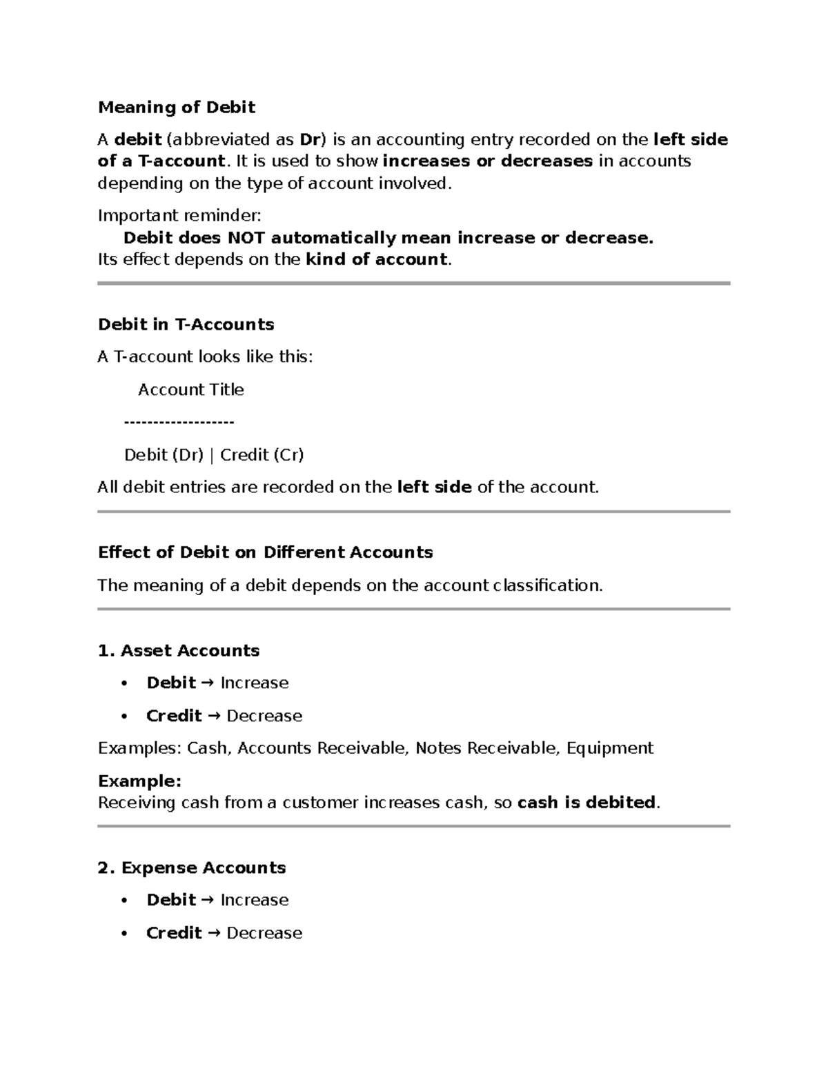 Understanding Debits in Accounting: Effects on Accounts (ACCT101) - Studocu