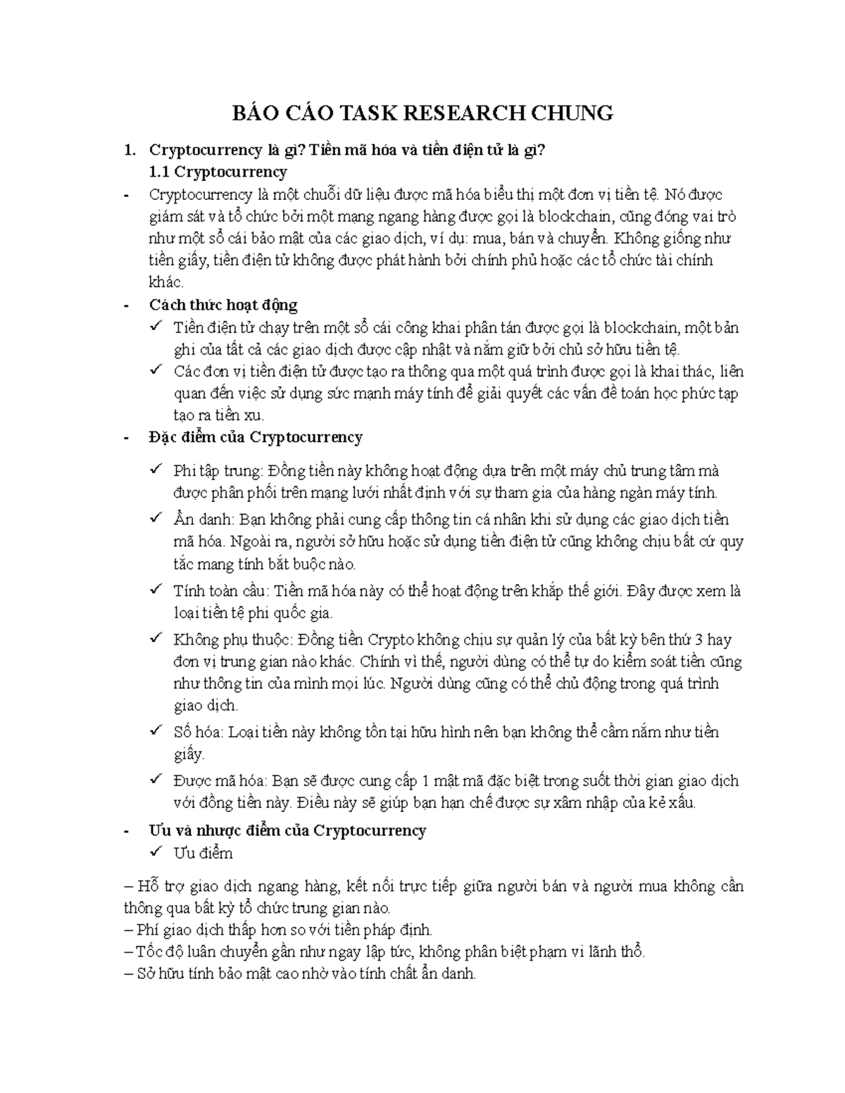 Báo cáo Nghiên cứu Chung về Tiền Mã Hóa và Cryptocurrency - Studocu