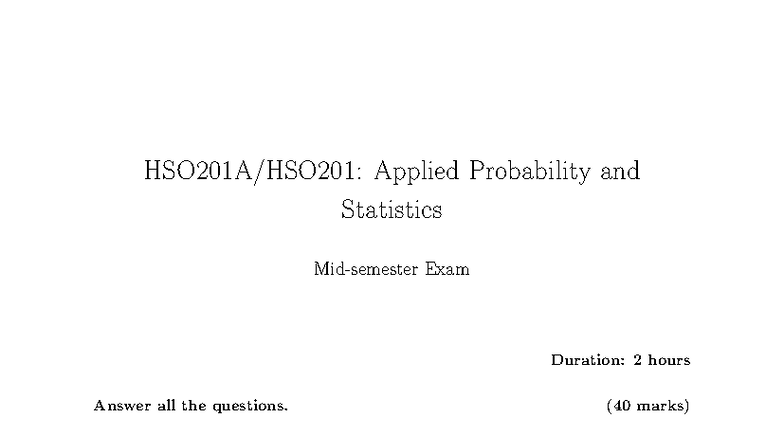 HSO201 Midterm Exam Solutions: Applied Probability & Statistics - Studocu