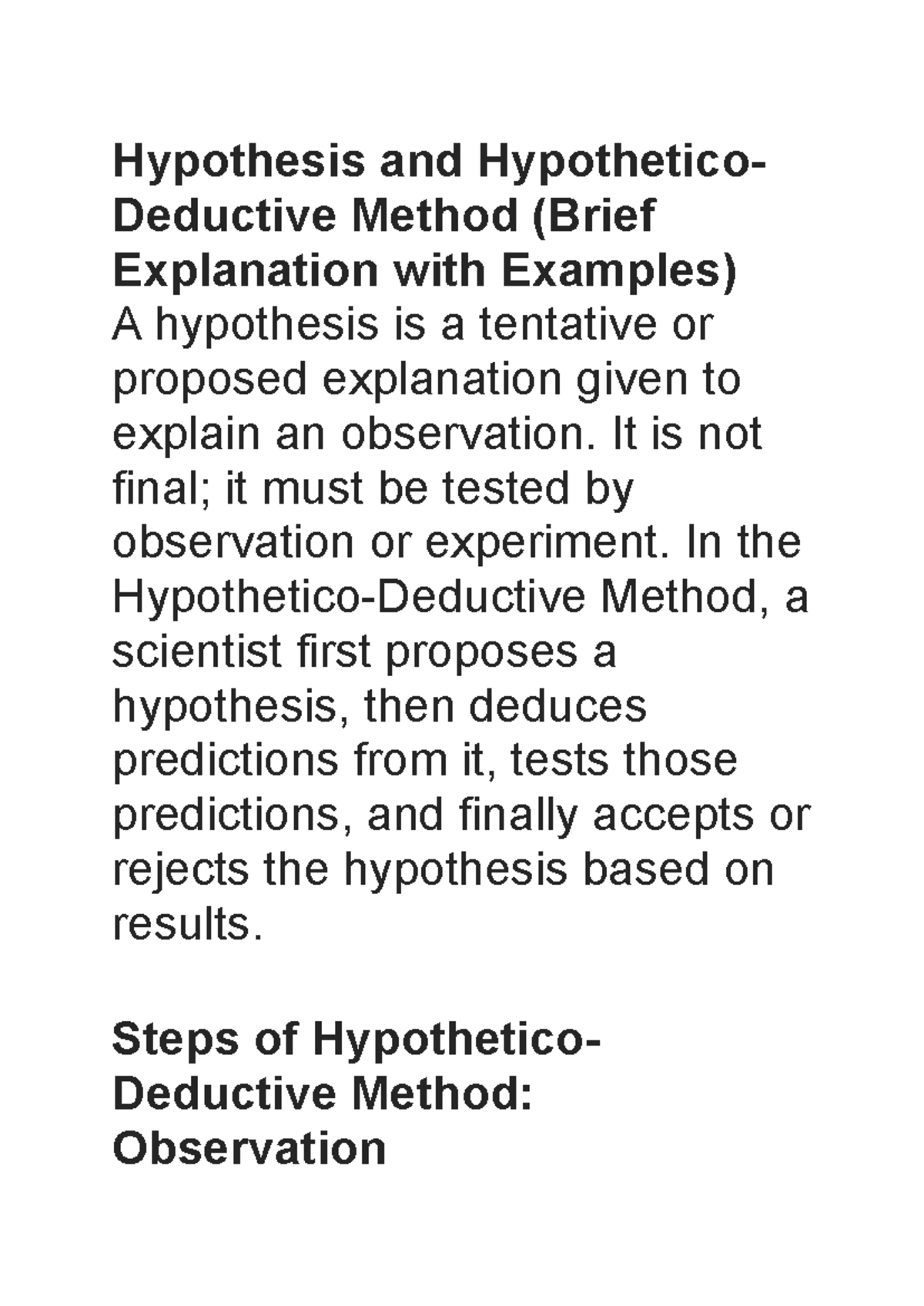 Hypothesis and Hypothetico-Deductive Method (260422) with Examples ...