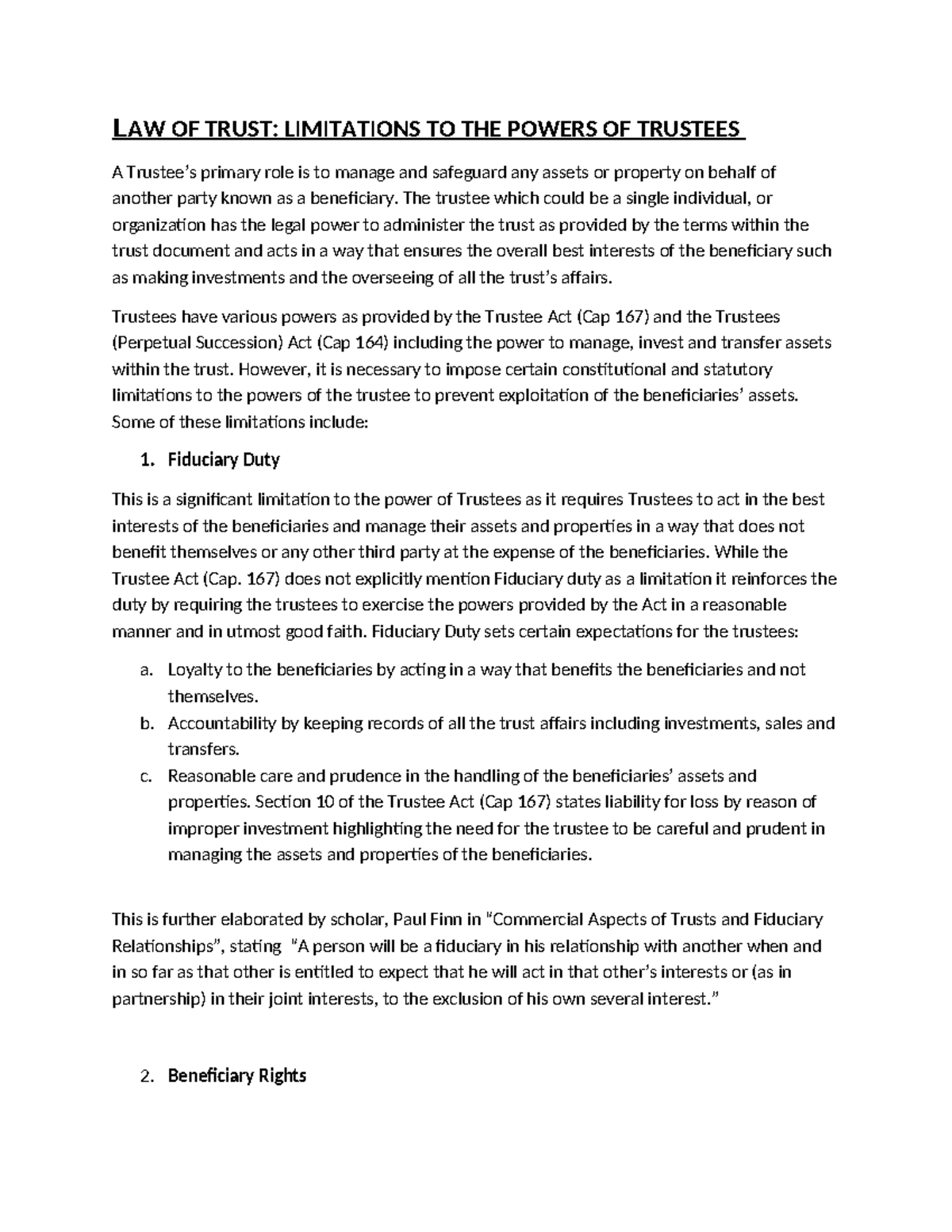 LAW OF TRUST (LAW 101): Limitations on Trustee Powers and ...