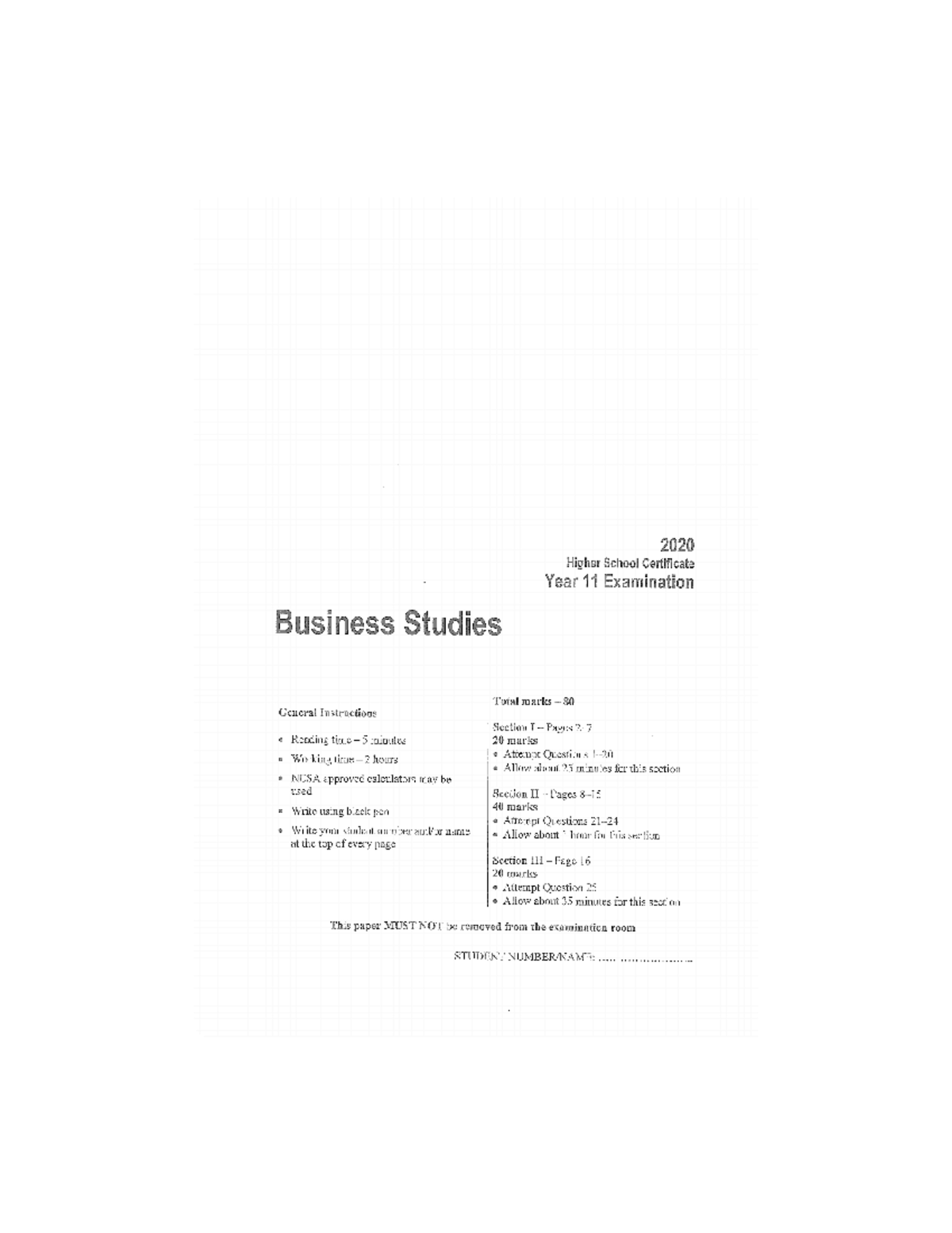 Year 11 Business Studies 2020 HSC Exam - Total Marks 80 - Studocu