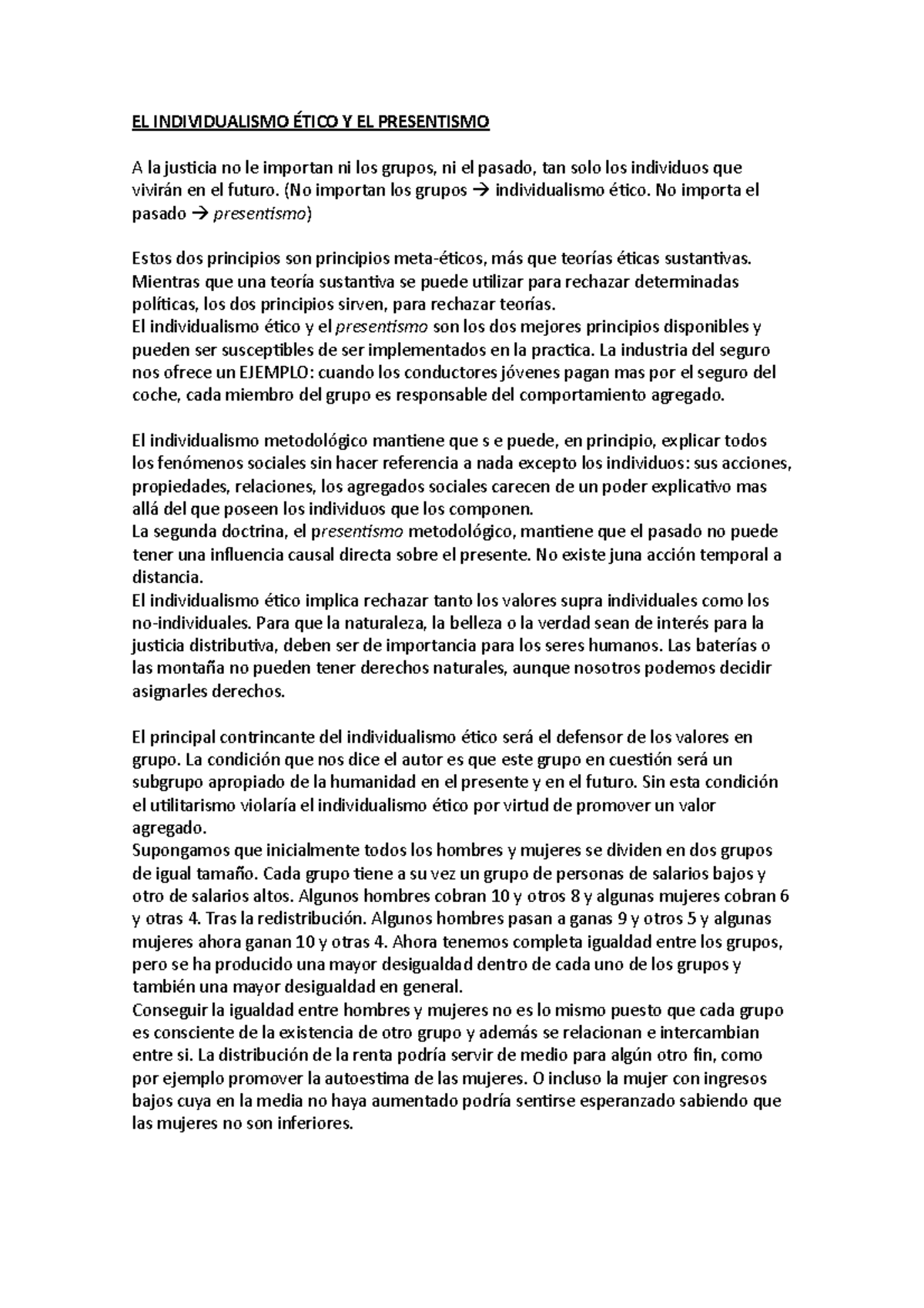 Individualismo Ético y Presentismo: Fundamentos Meta-éticos - Studocu