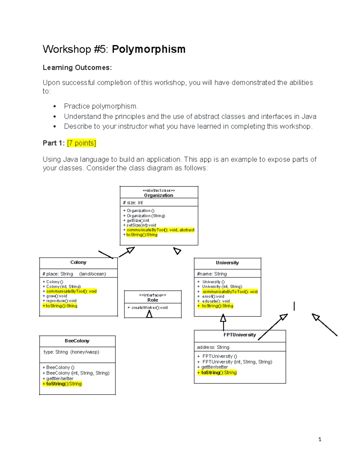 Workshop 5: Polymorphism in Java - Learning Outcomes and Implementation ...