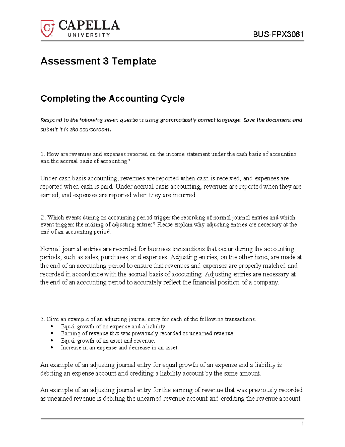 Assessment 3: Completing the Accounting Cycle - Key Concepts and ...