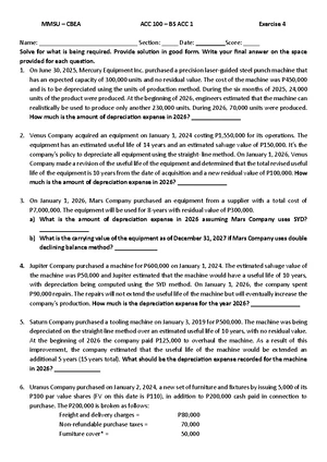 ACC 100 - BS ACCT 1 Exercise on Property, Plant, and Equipment - Studocu