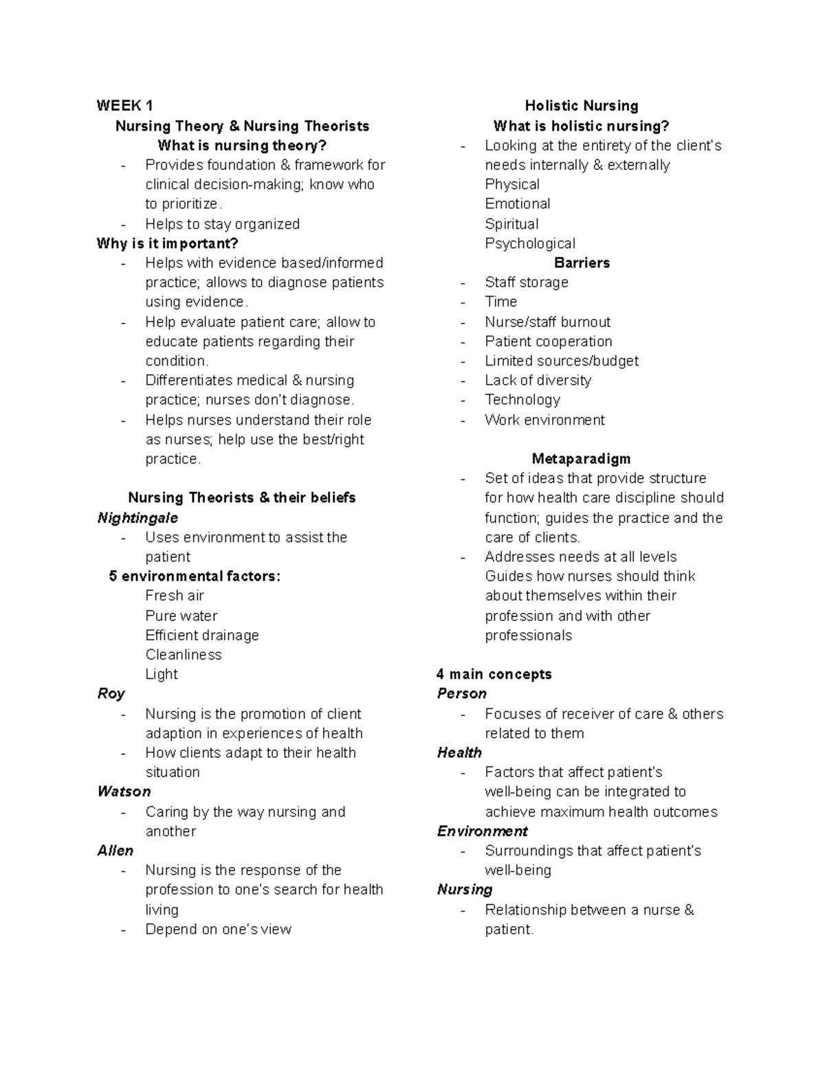 NURS 1067 - TERM TEST 1 Review: Nursing Theories & Critical Thinking ...