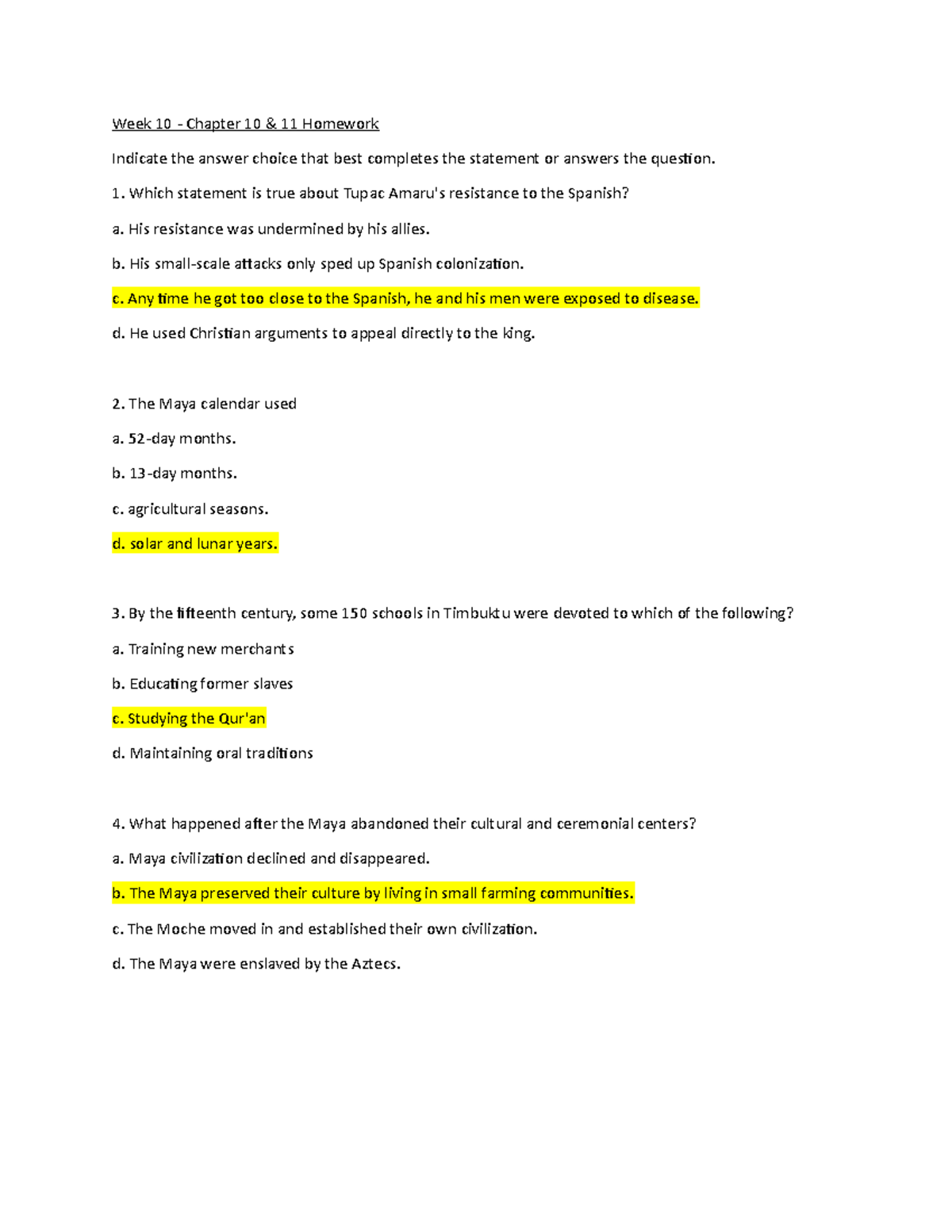 Week 10 - Homework Questions for Chapters 10 & 11 - Studocu
