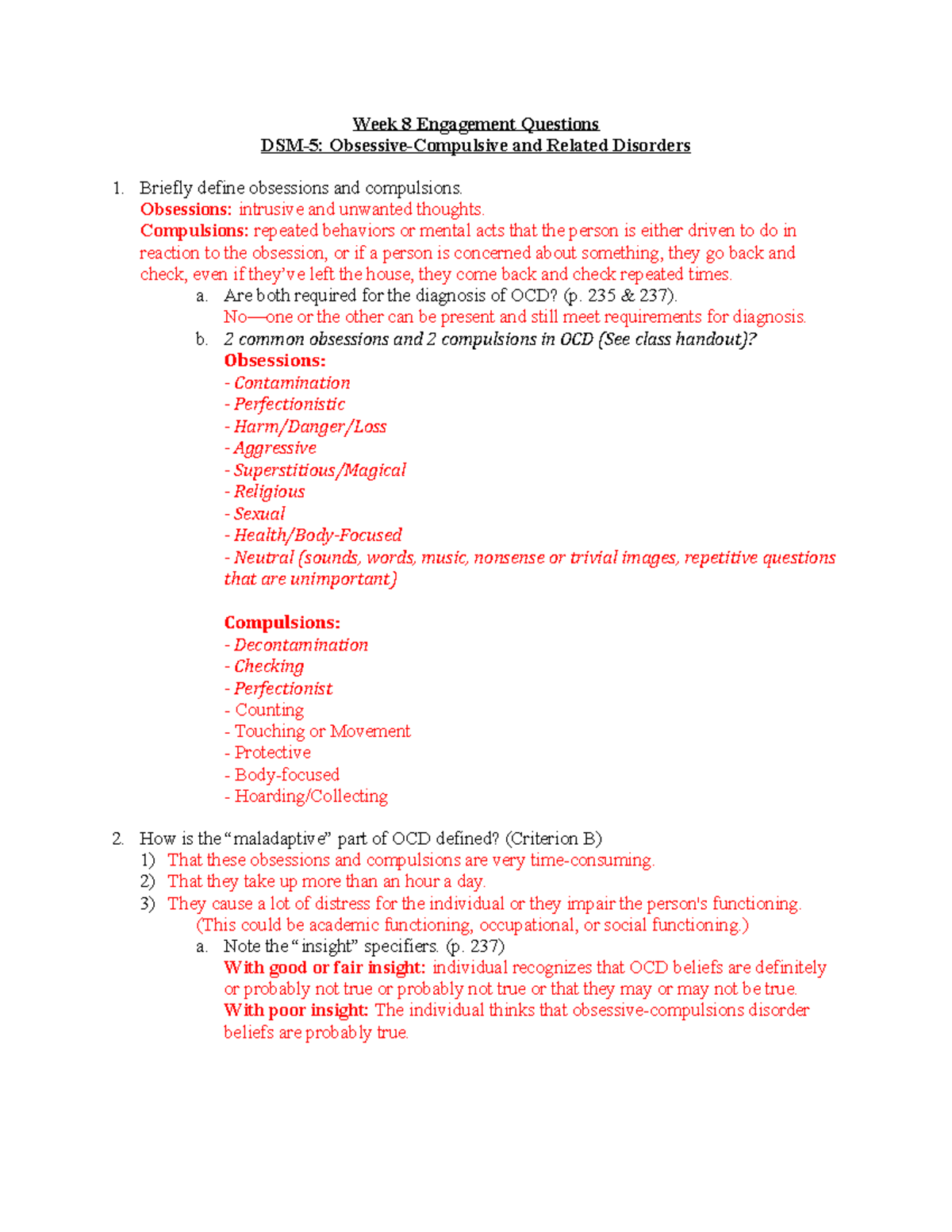 Engagement Questions- Week 8 - obsessive-compulsive trauma related ...