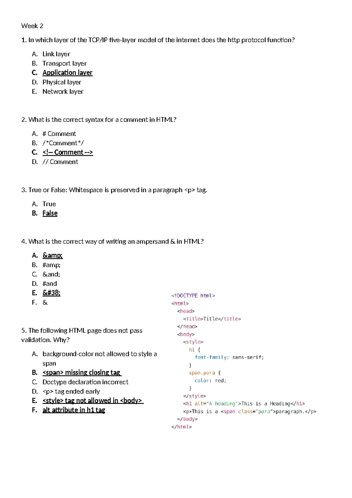 Quiz Questions and Solutions for CS101: Web Development (Weeks 2-13 ...