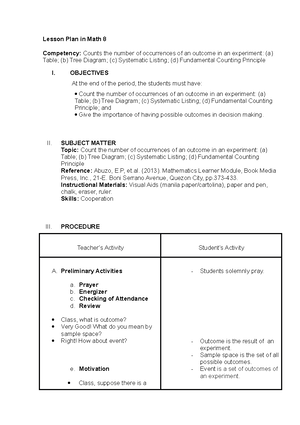 Lesson Plan in Math 8 Inequalities of Triangle - Lesson Plan in Math 8 ...
