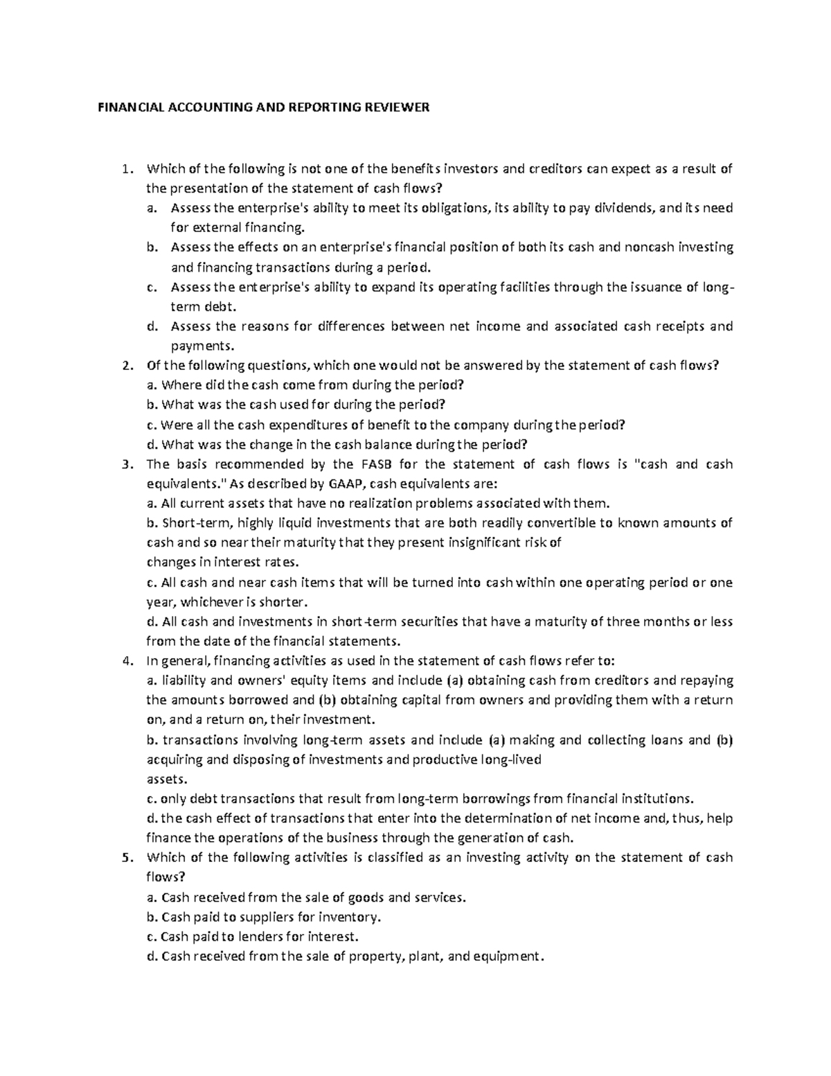FAR 1: Financial accounting and reporting reviewer notes and questions ...