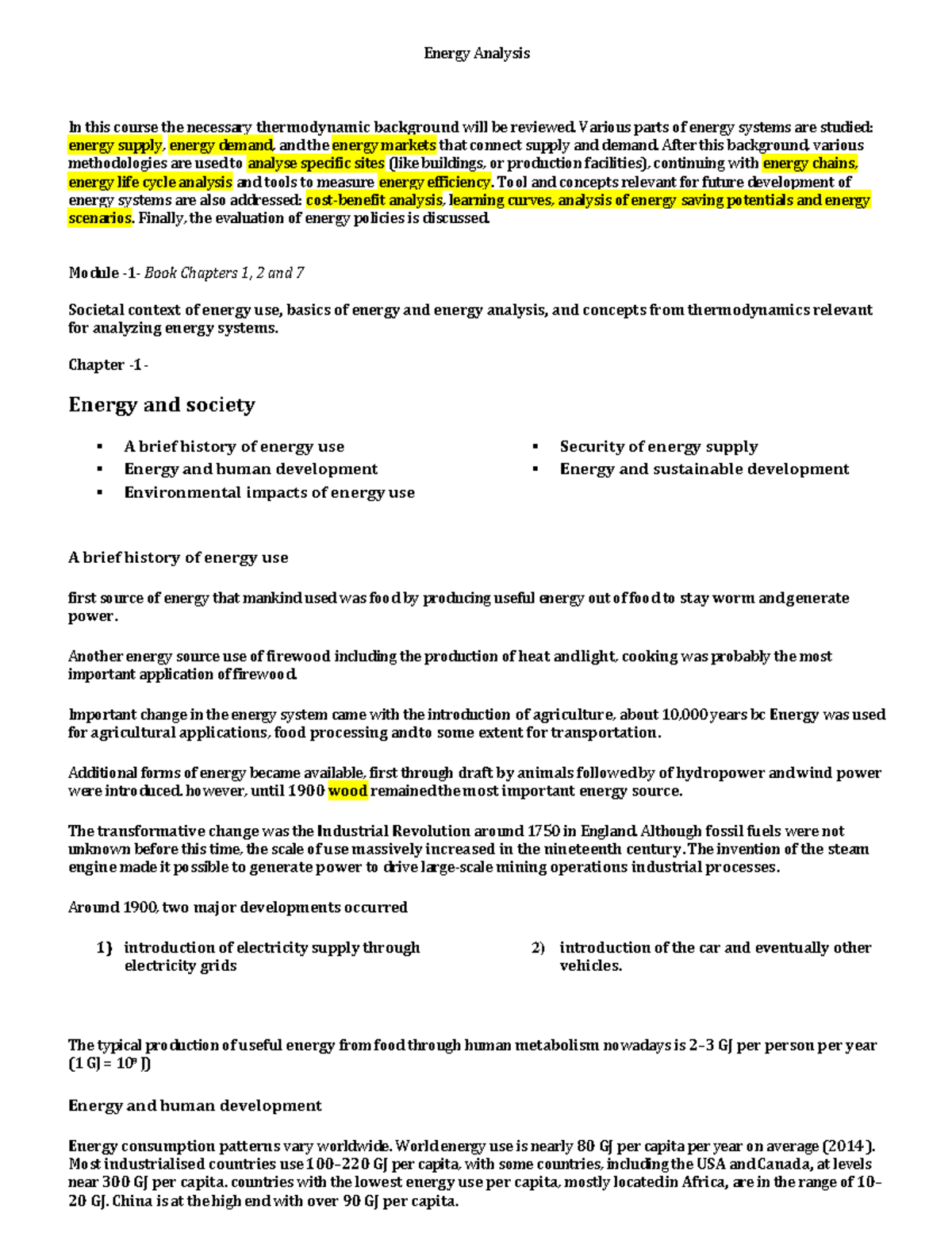 Energy Analysis Summary: Key Insights from Chapters 1 to 9 - Studeersnel