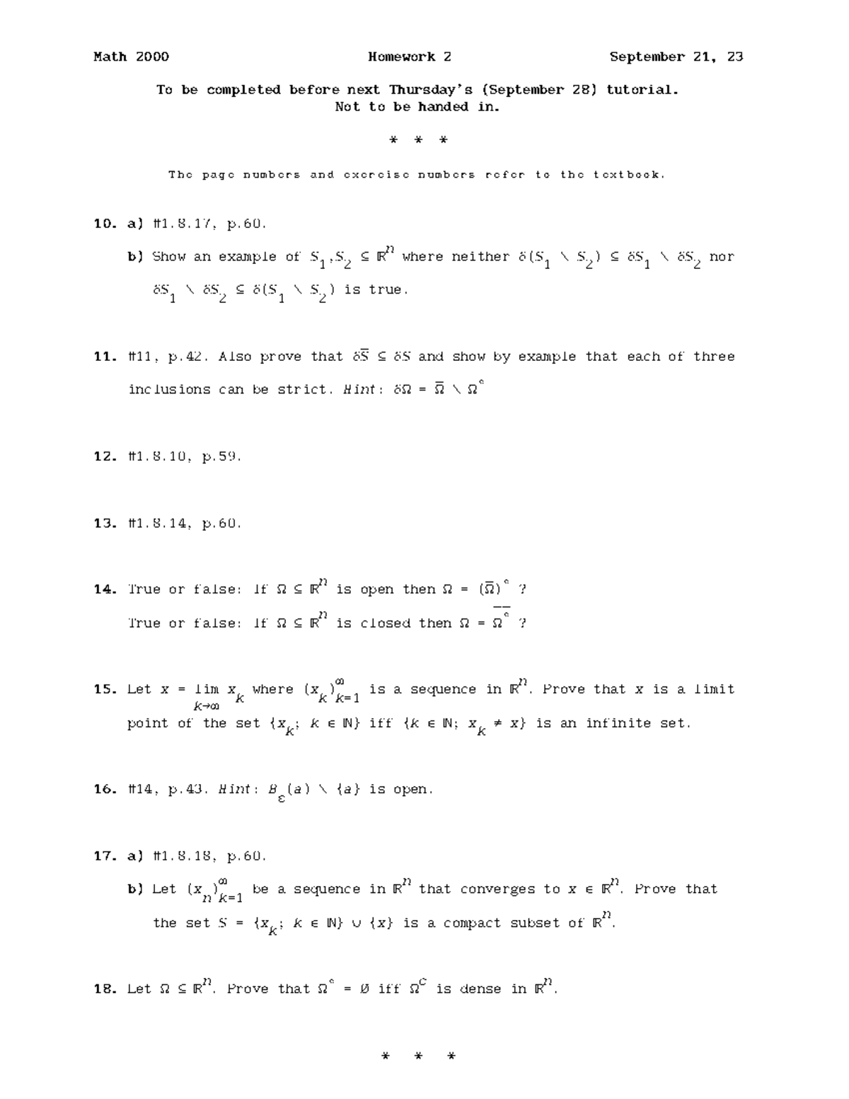 Math Homework 2 (MATH101) Due Sept 28, 2023 - Not to Submit - Studocu