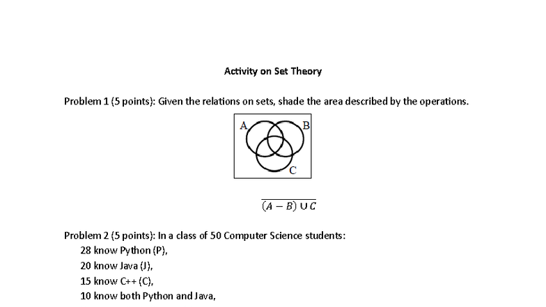 Activity on Set Theory - G YAN (CS 101) - Studocu