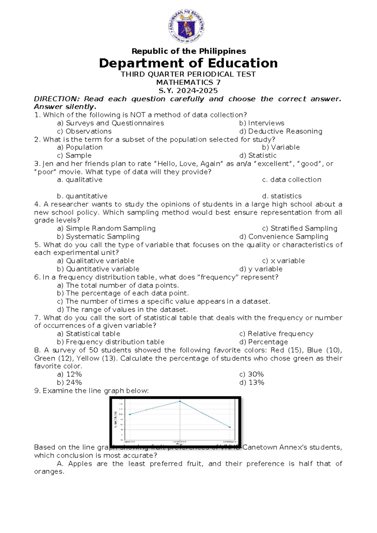 Math 7 Q3 Periodical Test - Comprehensive Review - Studocu
